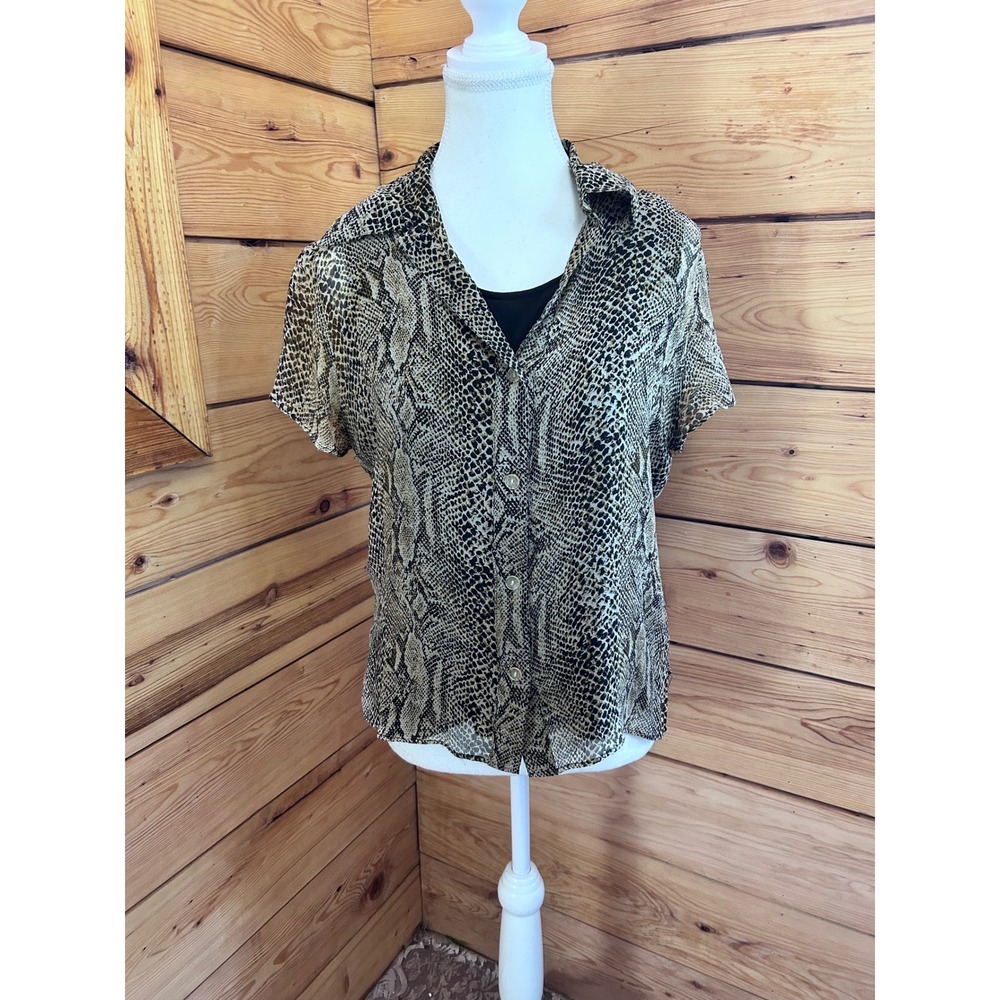 New York City Design Co Womens 100% Silk Snakeskin Print Button Up Blouse Size M